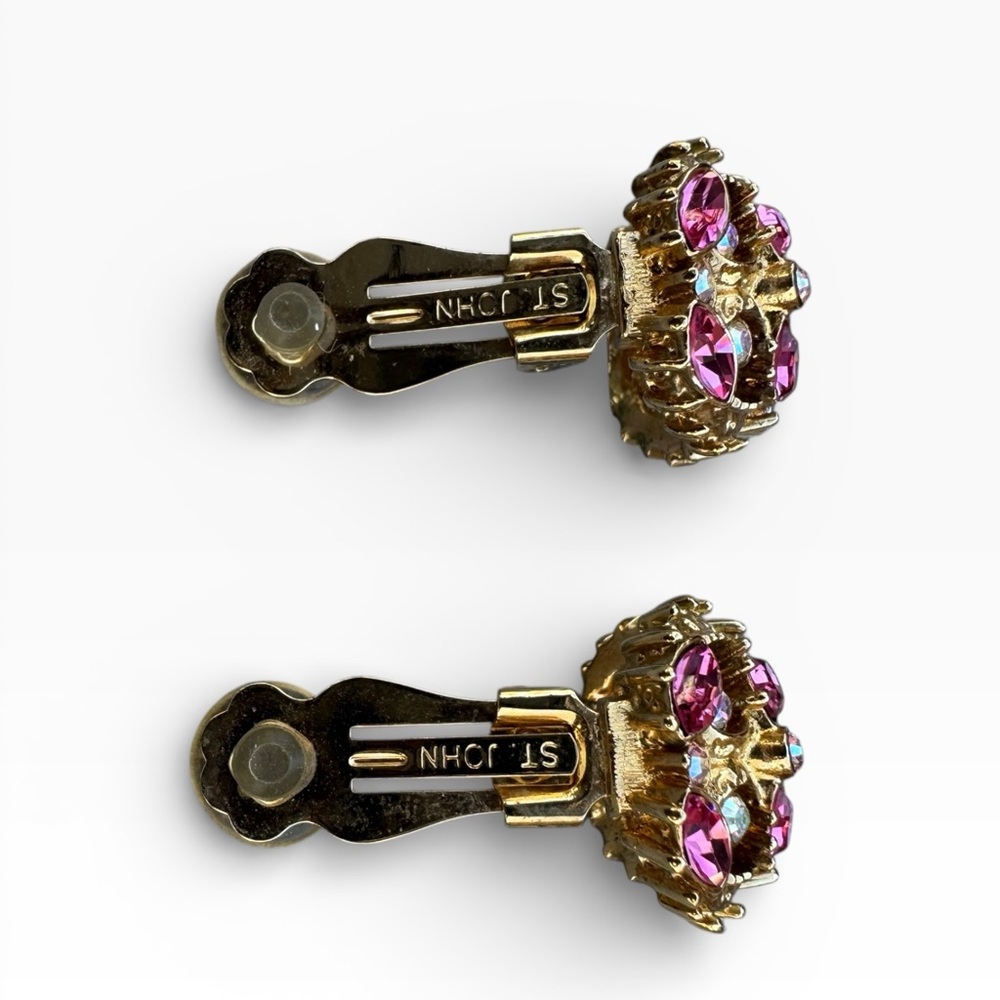 ST JOHN Vintage Gold and Pink Crystal Clip-on Earrings - Picture 9 of 10